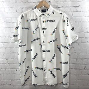 Mens Polaroid Rainbow Color Logo Short Sleeve Dress  Shirt, Size L